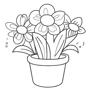 Page A Colorier De Pot De Fleurs Avec Des Fleurs Colorees 20502-16203