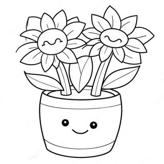 Page A Colorier De Pot De Fleurs Mignon Avec Un Visage Souriant 20503-16198