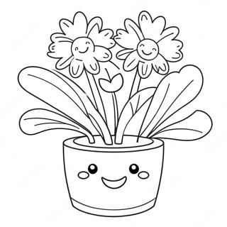 Page A Colorier De Pot De Fleurs Mignon Avec Un Visage Souriant 20503-16200