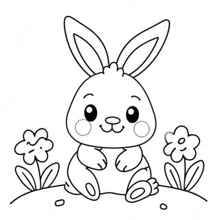 Page A Colorier De Lapin Kawaii Mignon Avec Des Fleurs 21263-16808