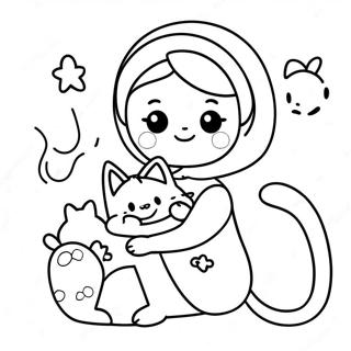 Page A Colorier De Fille Kawaii Avec Un Chat Mignon 2280-1824