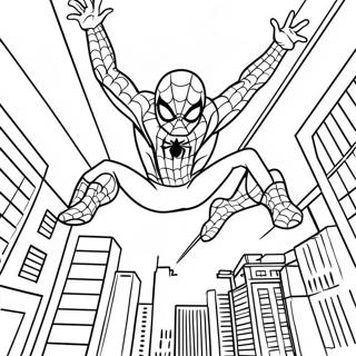 Page A Colorier Spider Man Se Balancant A Travers La Ville 32294-25531