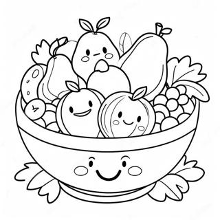 Page A Colorier De Bol De Fruits Colore Avec Des Visages Souriants 33944-26844