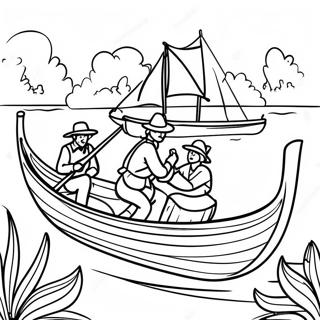 Page A Colorier De Colons De Jamestown Dans Des Canoes 35074-27741