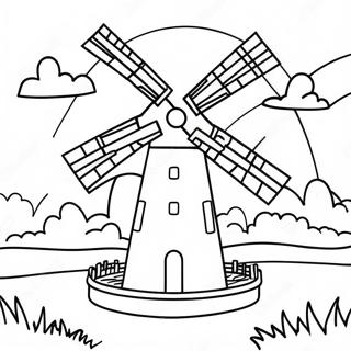 Page A Colorier De Moulin A Vent Colore Dans Un Paysage Ensoleille 40604-32090