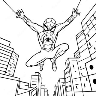 Page A Colorier De Spider Man Se Balancant A Travers La Ville 44774-35395