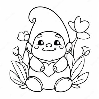 Page A Colorier De Gnome Mignon Avec Des Fleurs Pour La Saint Valentin 51444-40706