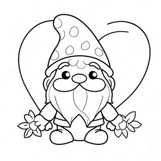 Page A Colorier De Gnome Mignon Avec Des Fleurs Pour La Saint Valentin 51444-40708