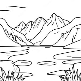 Page A Colorier De Scene De Lac Avec Des Montagnes Majestueuses 62783-49684