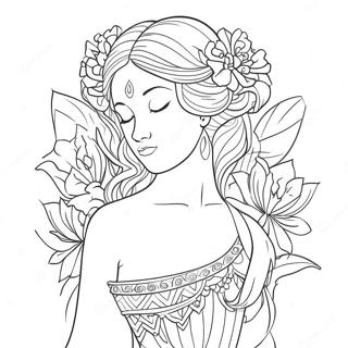 Page A Colorier De Deesse Elegante Avec Des Fleurs 9531-7677