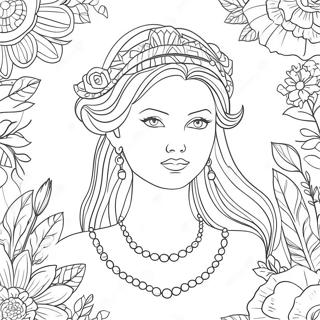 Page A Colorier De Deesse Elegante Avec Des Fleurs 9531-7679